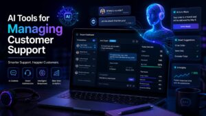 AI tools for customer support dashboard with chat automation, support tickets, and virtual assistant interface
