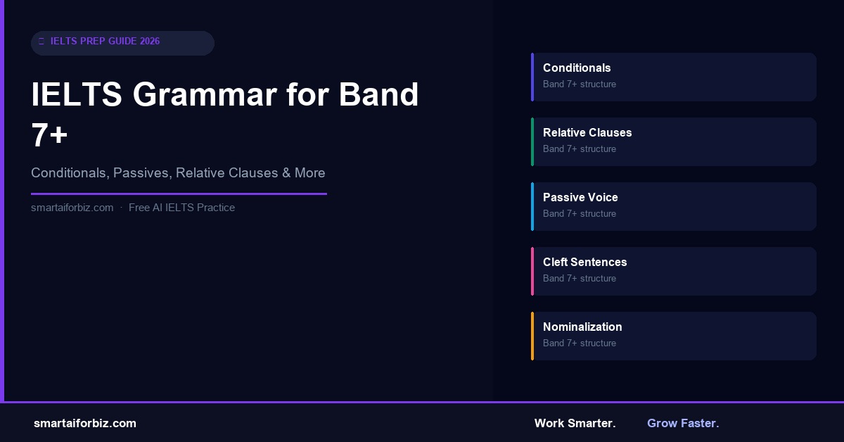 IELTS grammar structures for Band 7+ — conditionals, passive, relative clauses
