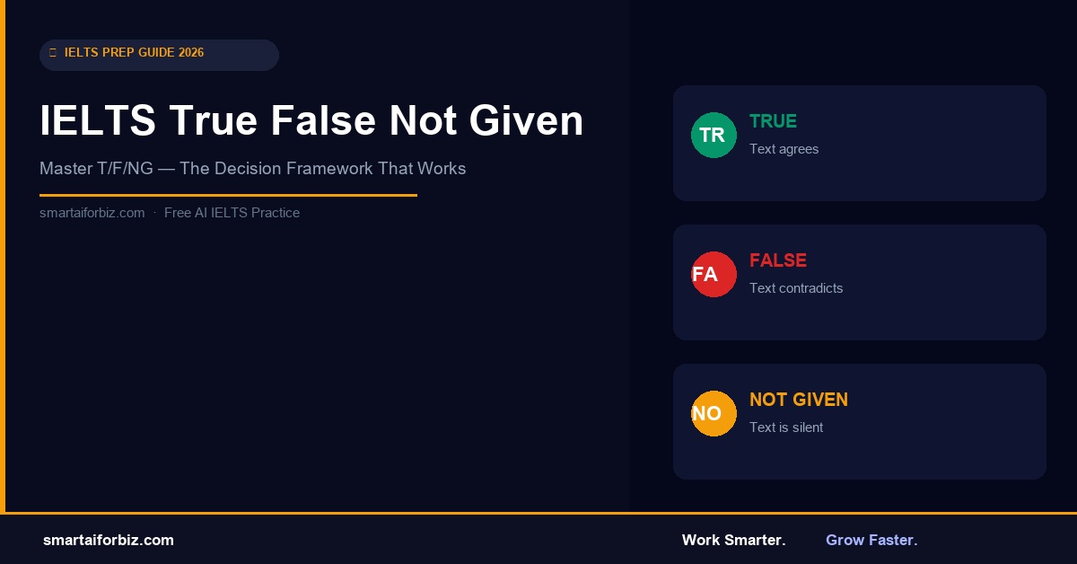 IELTS True False Not Given guide — decision framework and worked examples