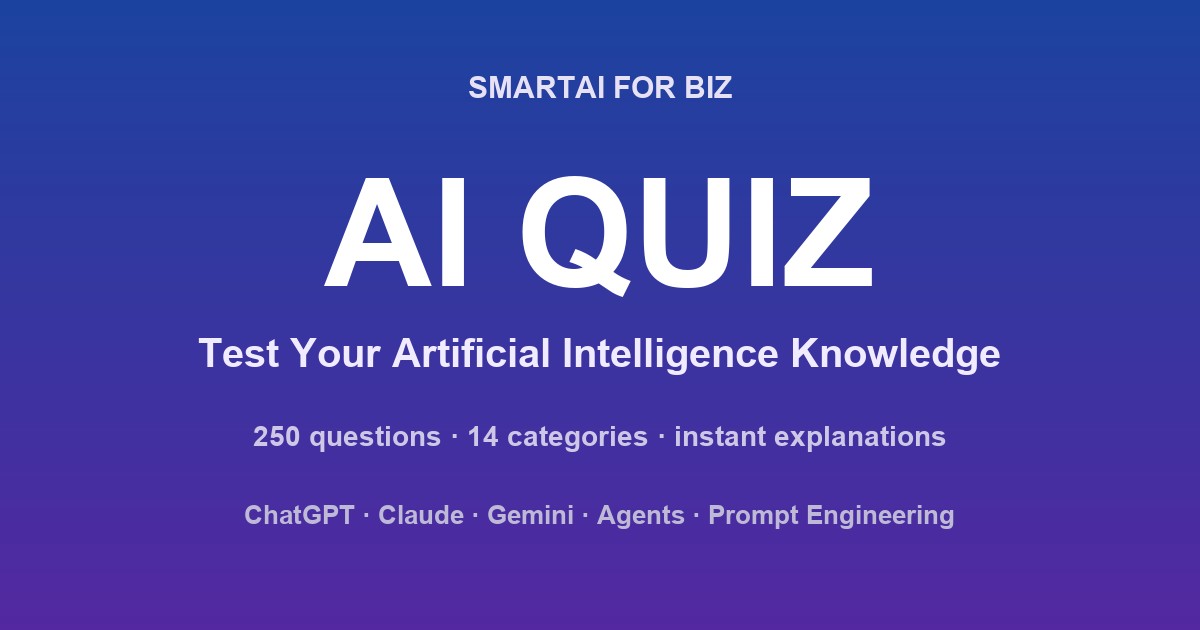 AI Quiz cover &mdash; test your artificial intelligence knowledge on ChatGPT, Claude and Gemini